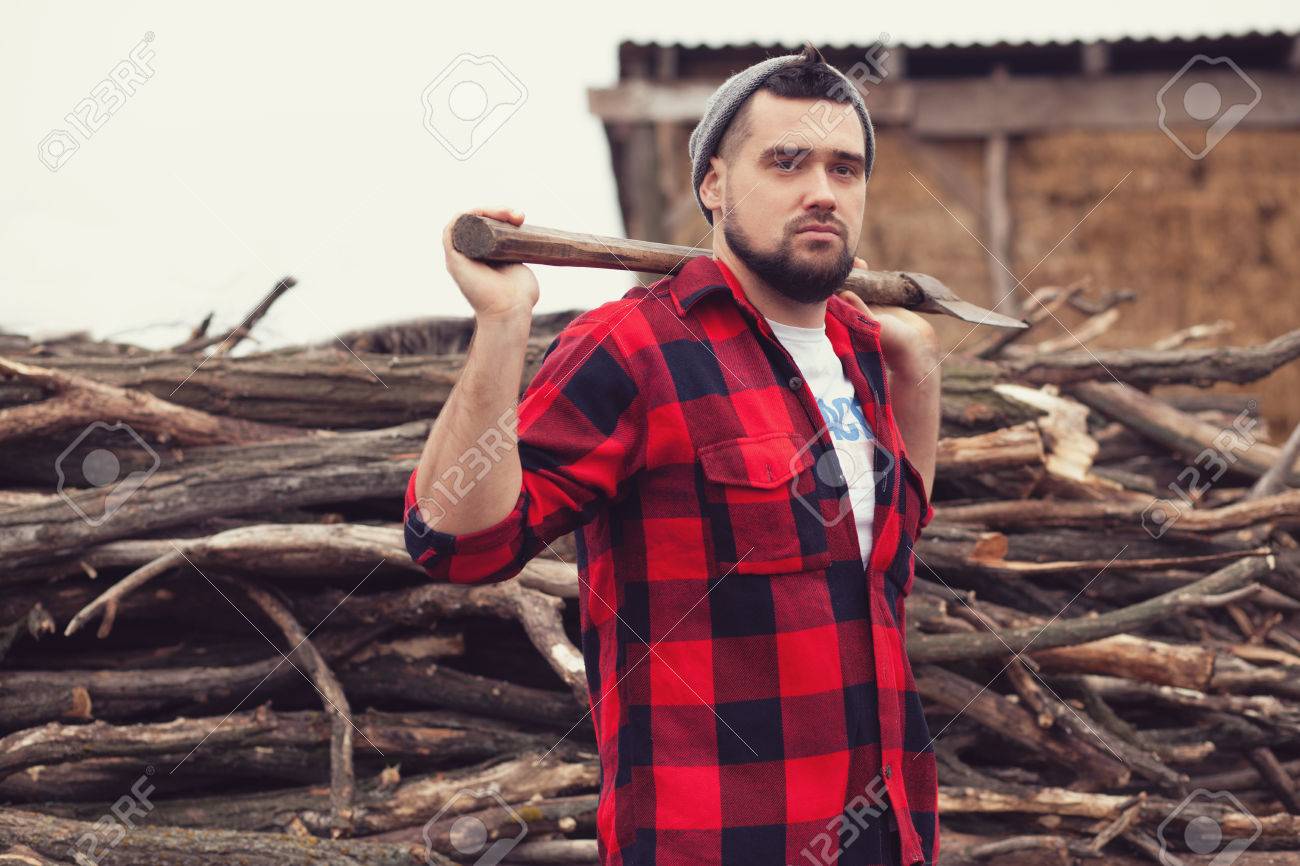 stylish young man posing like lumberjack stock photo picture and