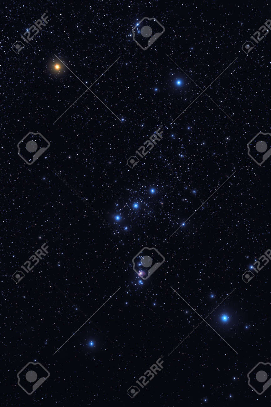 Dark night sky with bright shining stars of Orion constellation - 21645072 Dark night sky with bright shining stars of Orion constellation - 21645072