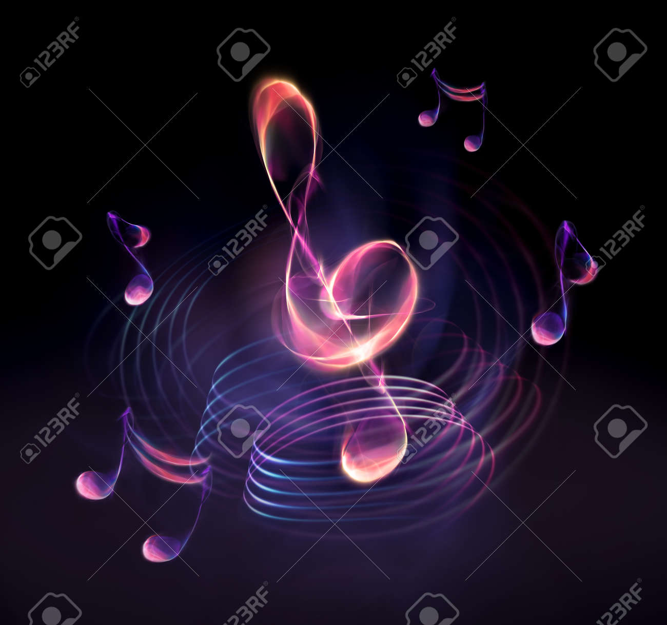 illustration of treble clef and notes against musical staff treble clef background