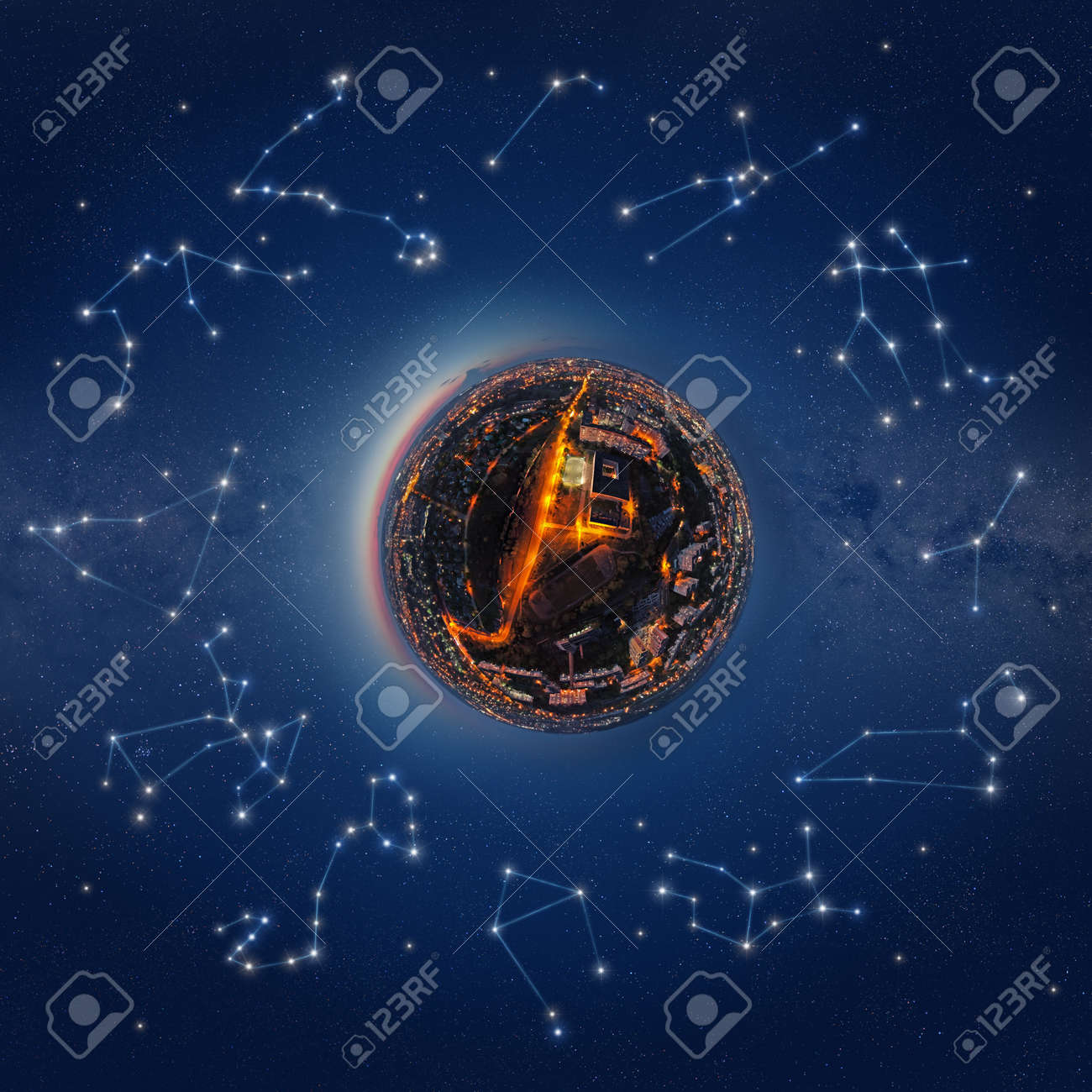 Illustration of the little planet surrounded by the stars and constellations of the Zodiac - 108687322 Illustration of the little planet surrounded by the stars and constellations of the Zodiac - 108687322