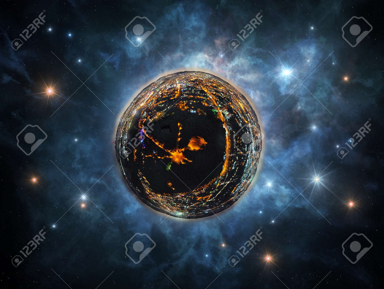 Abstract image of little planet with night city - conceptual image for industries, urban life, real estate, etc. - 111447294 Abstract image of little planet with night city - conceptual image for industries, urban life, real estate, etc. - 111447294