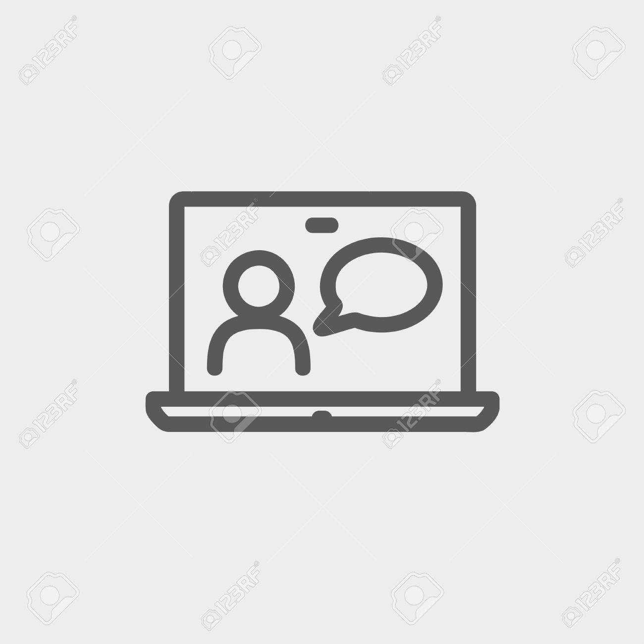 ビデオ チャット オンライン アイコン薄い線 Web とモバイルでモダンなミニマルなフラット デザイン ベクトルにライトグレーの背景の暗い灰色のアイコン のイラスト素材 ベクタ Image