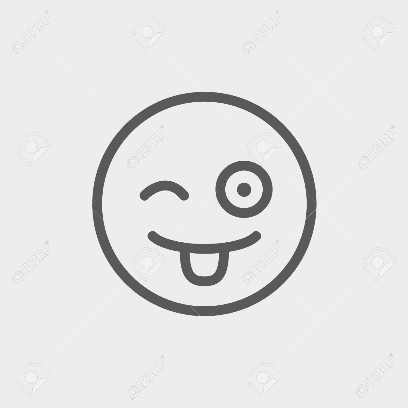 幸せなウィンク顔文字 Web とモバイルでモダンなミニマルなフラットなデザインのため突出舌アイコン細い線 ベクトルにライトグレーの背景の暗い灰色のアイコン のイラスト素材 ベクタ Image