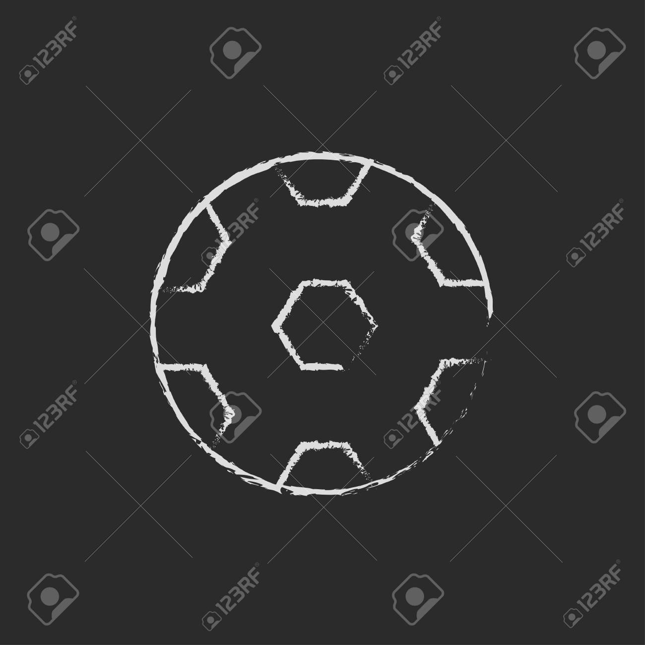 サッカー ボールの手が黒い背景に分離された黒板白ベクトル アイコンをチョークで描きます の写真素材 画像素材 Image