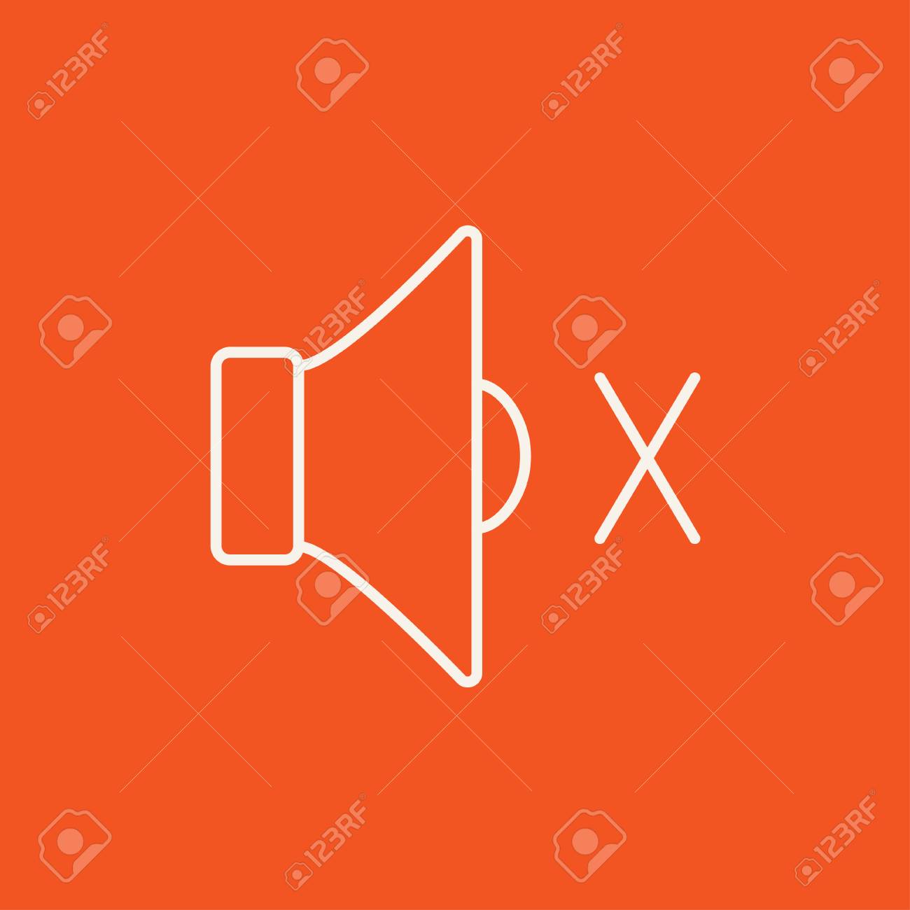 Web モバイル スピーカー ラインのアイコンとインフォ グラフィックをミュートします 白いベクトルのアイコンは 赤い背景に分離されました のイラスト素材 ベクタ Image