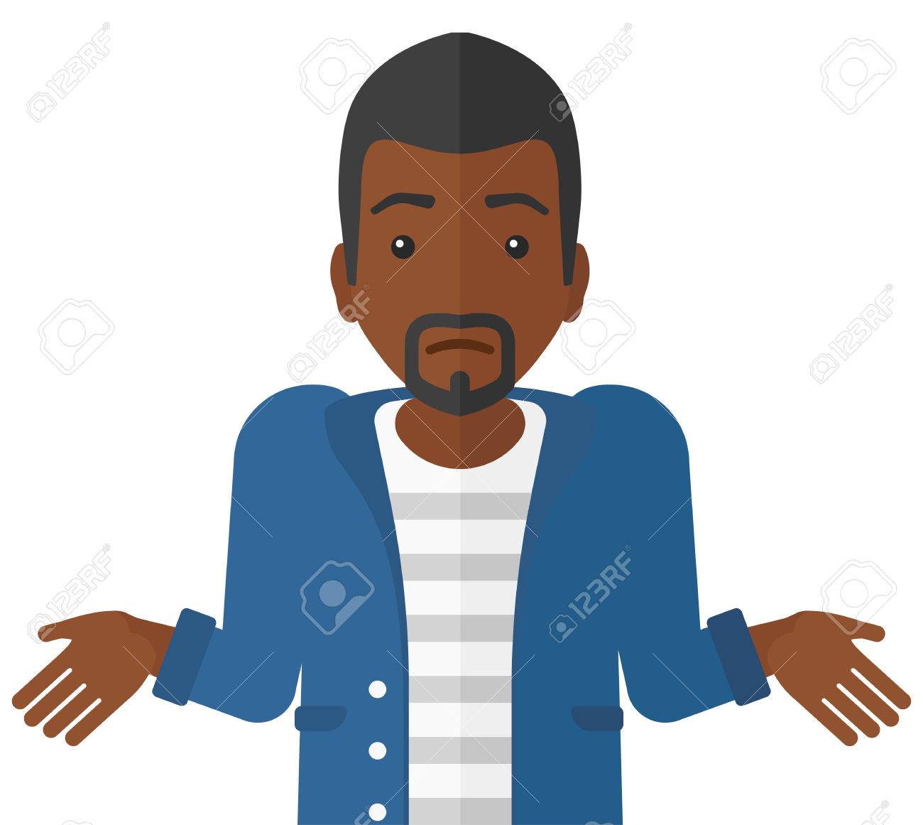 白い背景で隔離の肩ベクトル フラット デザイン イラストに肩をすくめアフリカ系アメリカ人の男を混同しました のイラスト素材 ベクタ Image 白い背景で隔離の肩ベクトル フラット デザイン イラストに肩をすくめアフリカ系アメリカ人の男を混同しました のイラスト素材 ベクタ Image