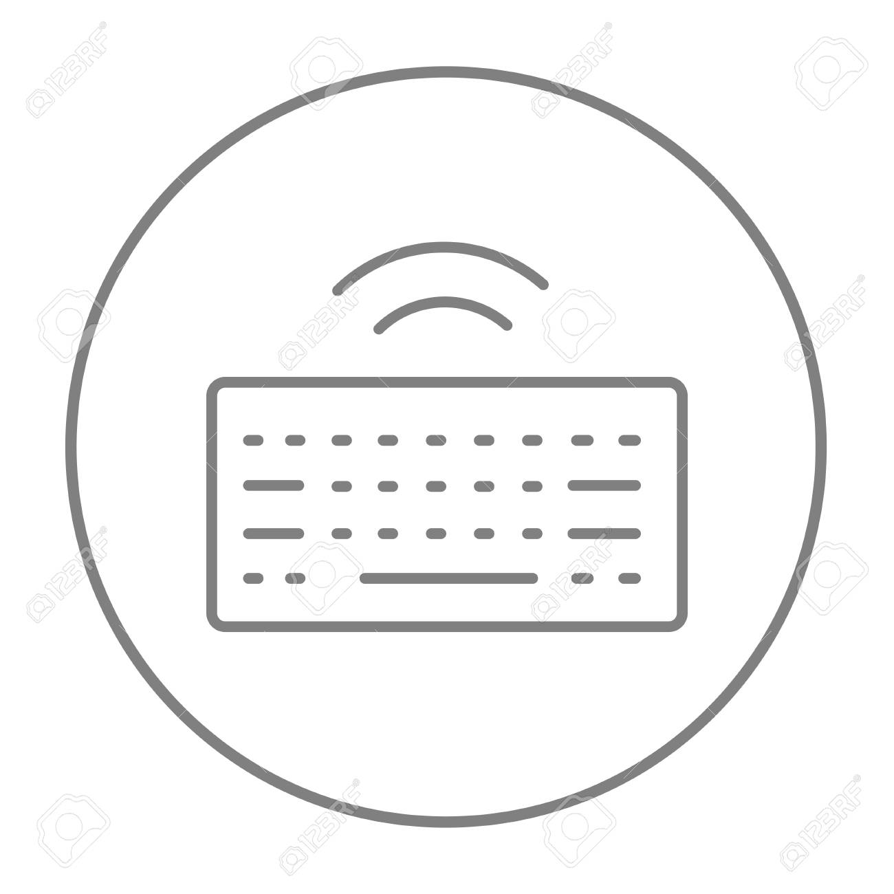 Web モバイル インフォ グラフィックのワイヤレス キーボード ライン アイコン 白い背景で隔離サークルのベクトル灰色細い線アイコン のイラスト素材 ベクタ Image