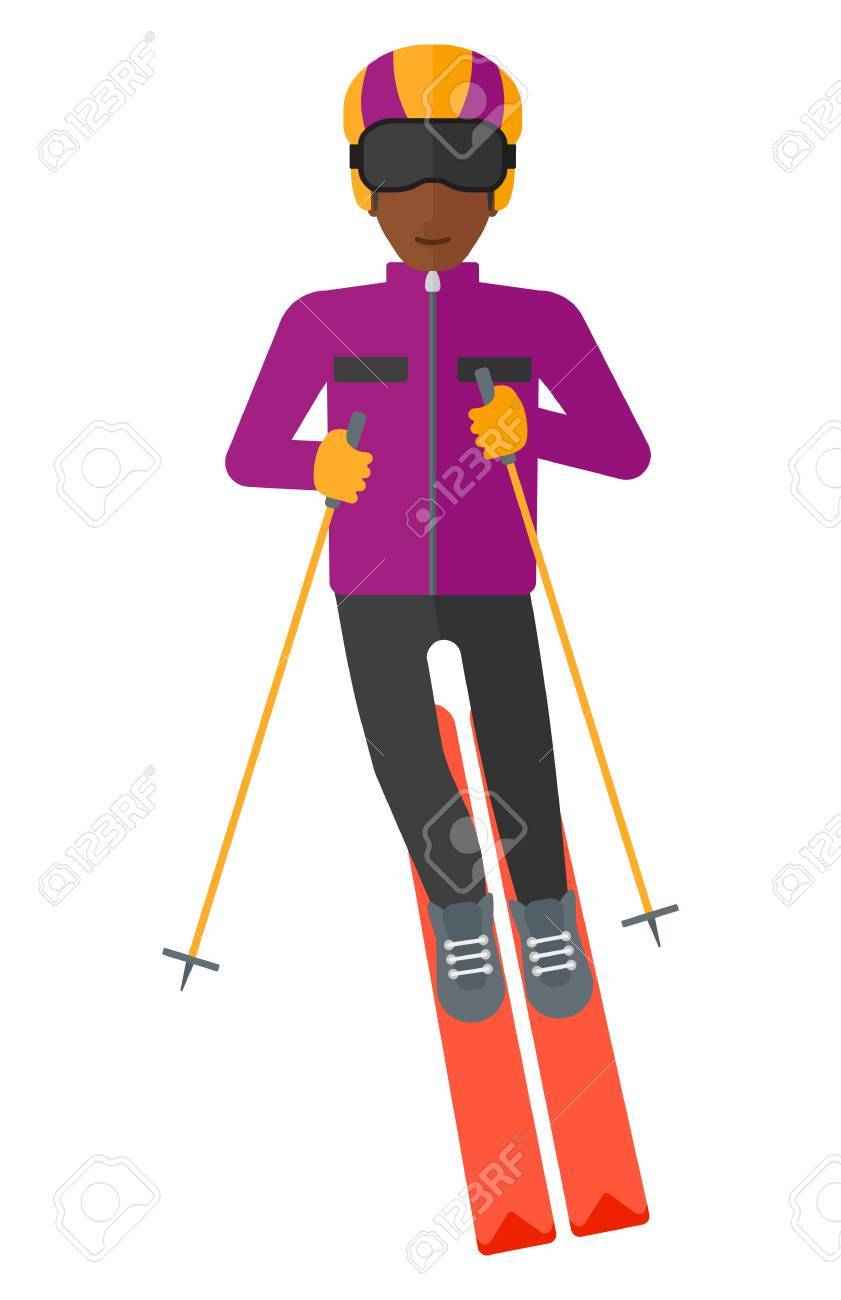 アフリカ系アメリカ人の若い男スキー ベクトル フラット デザイン イラスト白背景に分離されました のイラスト素材 ベクタ Image