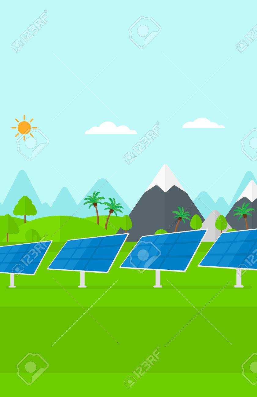 山ベクトル フラット デザイン イラストの太陽光発電所の背景 縦型レイアウト のイラスト素材 ベクタ Image
