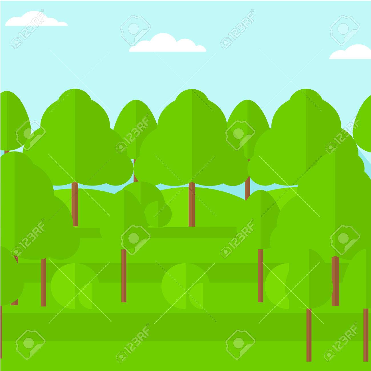 緑の森ベクトル フラット デザイン イラストの背景 正方形のレイアウト のイラスト素材 ベクタ Image