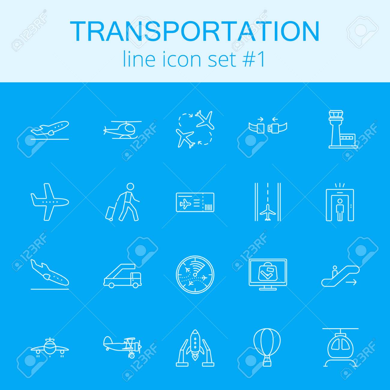 Transportation Icon Set Vector Light Blue Icon Isolated On Dark Royalty Free Cliparts Vectors And Stock Illustration Image