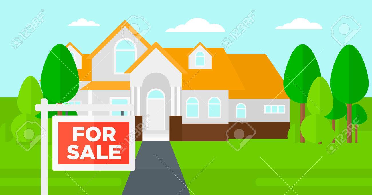 Background of house with for sale sign vector flat design illustration. Horizontal layout. - 51998051 Background of house with for sale sign vector flat design illustration. Horizontal layout. - 51998051