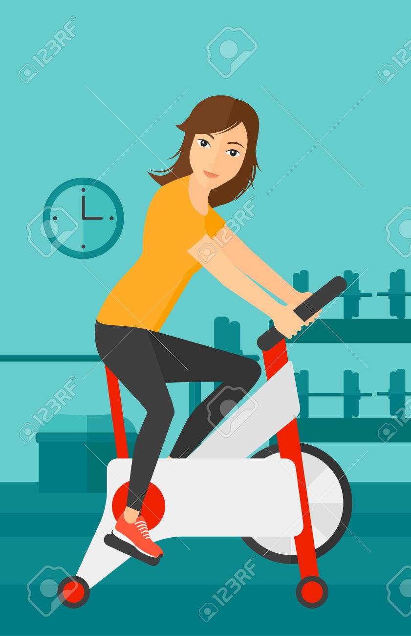 ジム ベクトル フラット デザイン イラストの静止トレーニング自転車運動女性 縦型レイアウト のイラスト素材 ベクタ Image 5632
