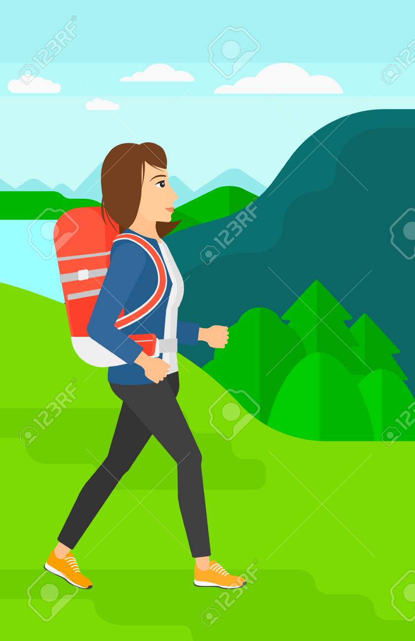 山ベクトル フラット デザイン イラストのハイキングのバックパックを持つ女性 縦型レイアウト のイラスト素材 ベクタ Image 山ベクトル フラット デザイン イラストのハイキングのバックパックを持つ女性 縦型レイアウト のイラスト素材 ベクタ Image