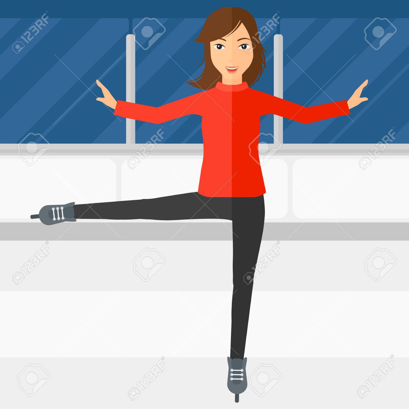 アイス スケート スケート リンク ベクトル フラット デザイン イラストを実行するプロのフィギュアスケーター 正方形のレイアウト のイラスト素材 ベクタ Image