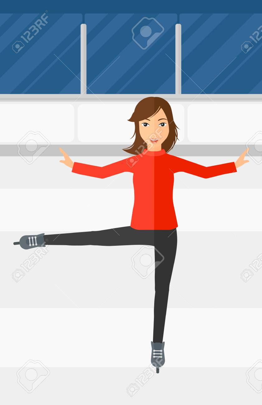 アイス スケート スケート リンク ベクトル フラット デザイン イラストを実行するプロのフィギュアスケーター 縦型レイアウト のイラスト素材 ベクタ Image