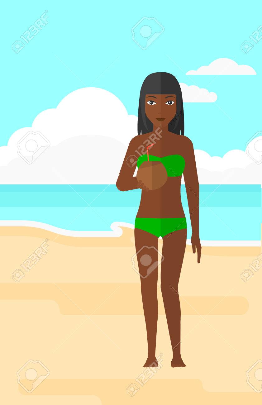 砂浜青い海ベクトル フラットなデザインのイラストの背景にココナッツ