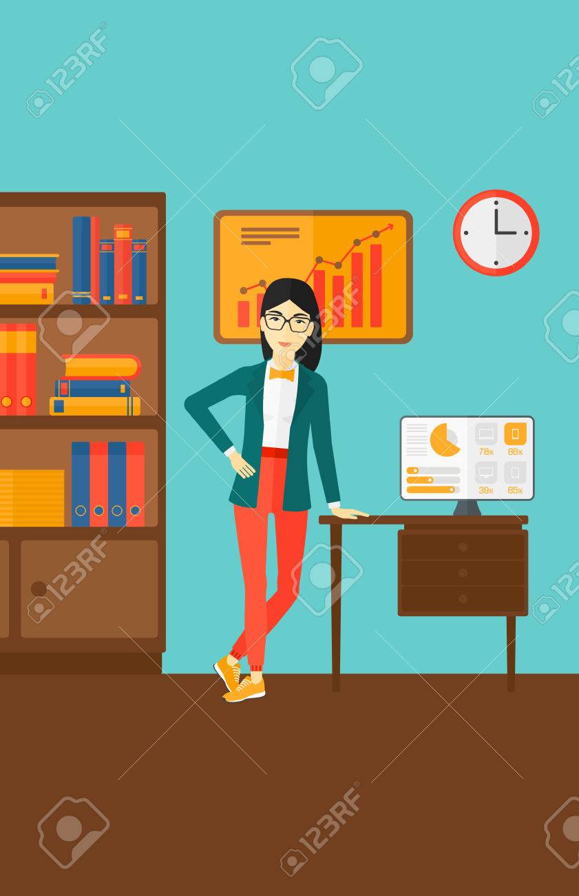 Una Mujer Asiática Apoyado En Una Mesa En El Fondo De La Ilustración ... Una Mujer Asiática Apoyado En Una Mesa En El Fondo De La Ilustración ...
