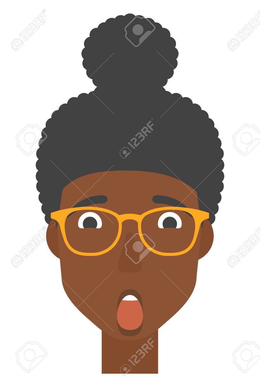 開口ベクトル フラット デザイン イラスト白背景に分離されたアフリカ系アメリカ人怖い女性 縦型レイアウト のイラスト素材 ベクタ Image