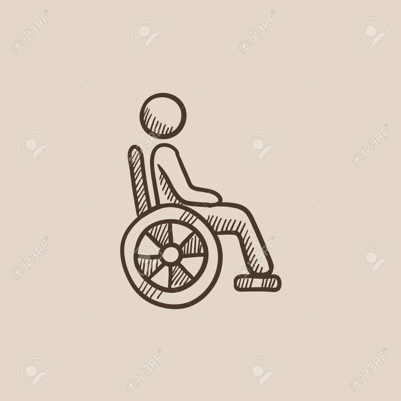 Persona Con Discapacidad Se Sienta En El Dibujo Icono De La Icono De Sketch De Silla De Ruedas Para Web, Móvil E