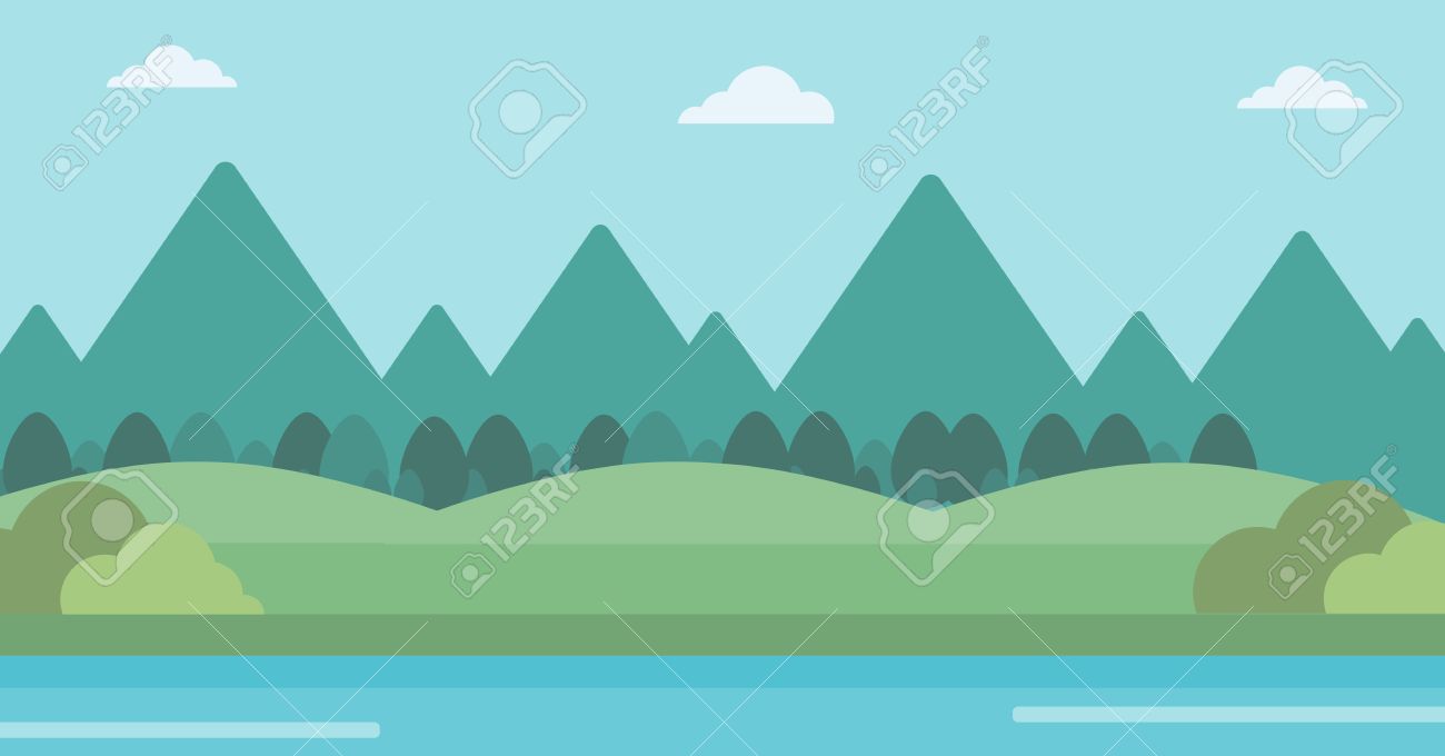 山並みや川ベクトル フラット デザイン イラストの背景 水平方向のレイアウト のイラスト素材 ベクタ Image
