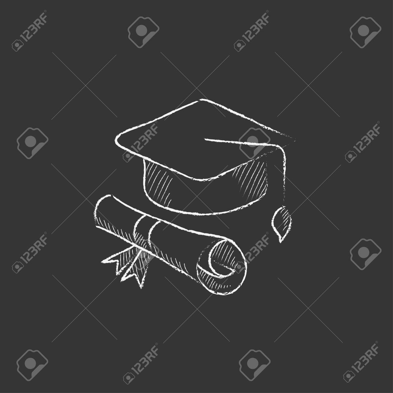 Graduation Cap With Paper Scroll Hand Drawn In Chalk Vector Royalty Free Cliparts Vectors And Stock Illustration Image 55012482