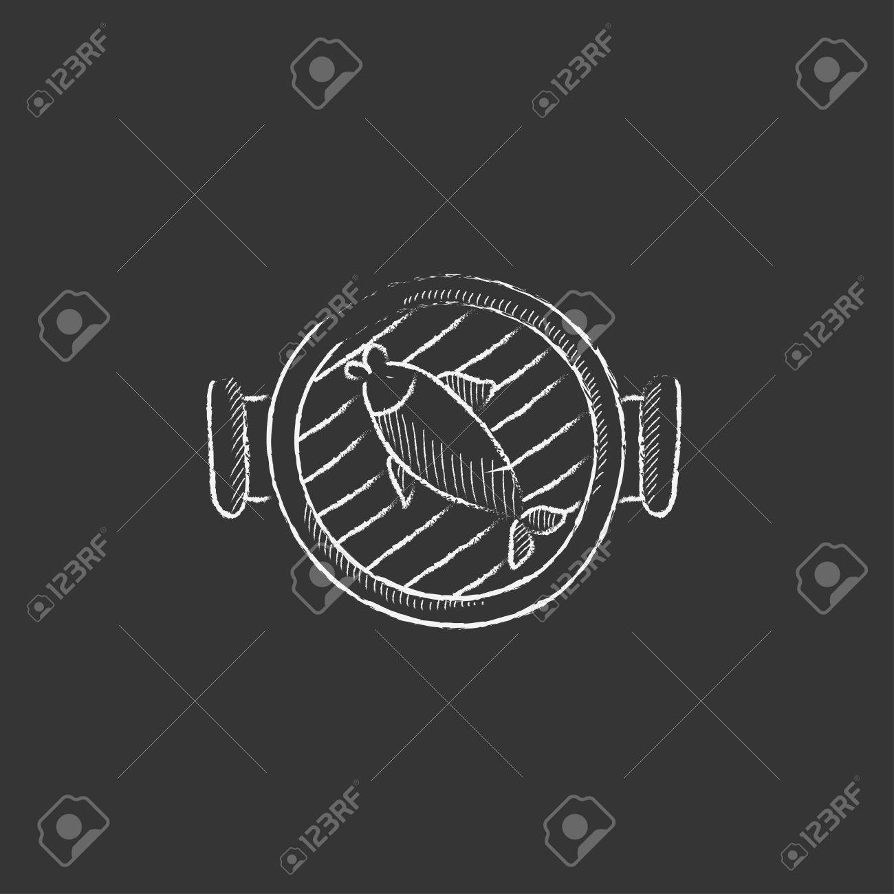 グリルで焼き魚 インフォ グラフィック モバイル Web のチョーク ベクトル分離アイコンで描画手 のイラスト素材 ベクタ Image 55010036