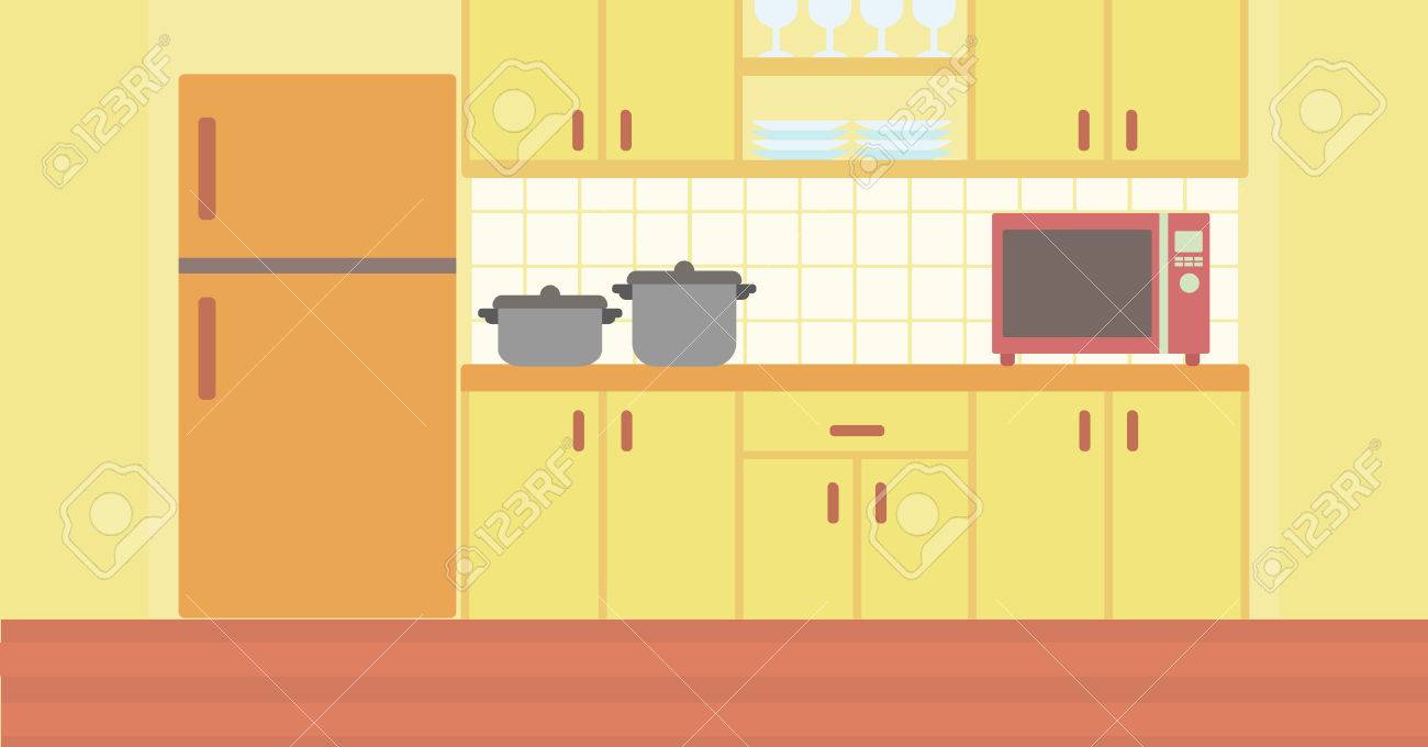 hintergrund der küche mit geschirr vektor flache design-illustration.  horizontal-layout.