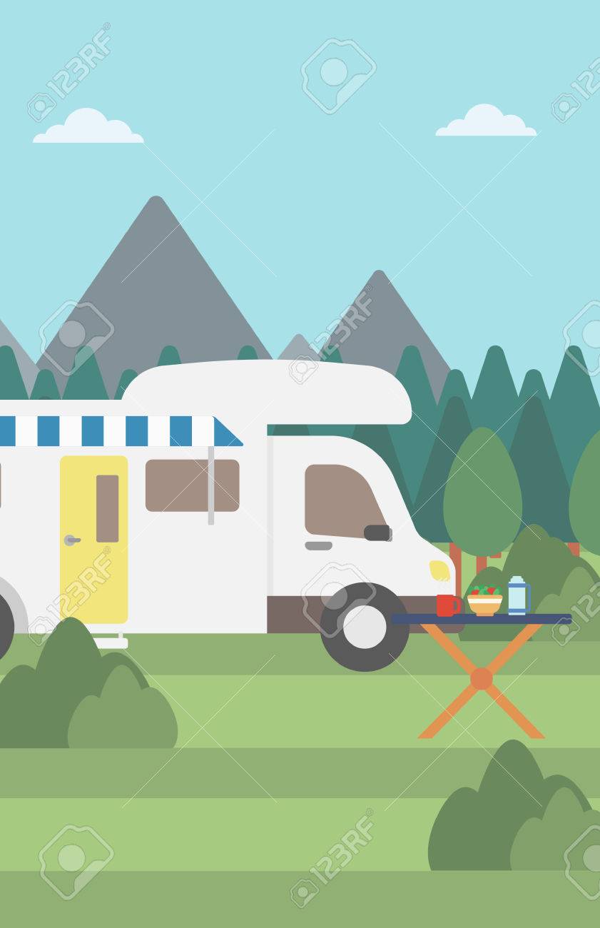 フォレスト ベクトル フラット デザイン イラストのキャンピングカーの背景 縦型レイアウト のイラスト素材 ベクタ Image