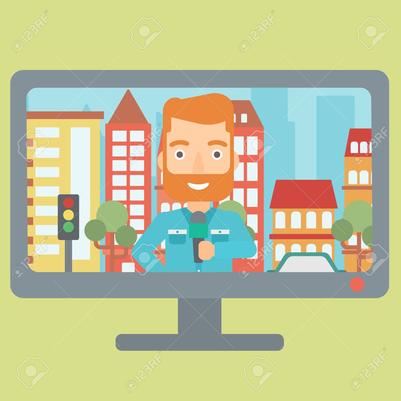 テレビ都市背景ベクトル フラット デザイン イラストを流行に敏感な