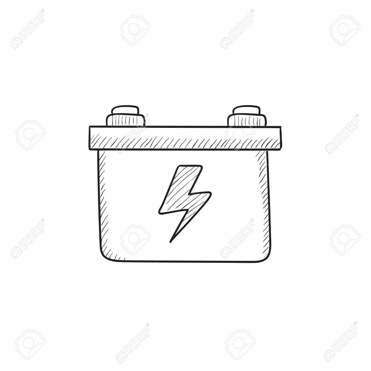 Car Battery Vector Sketch Icon Isolated On Background Hand Drawn