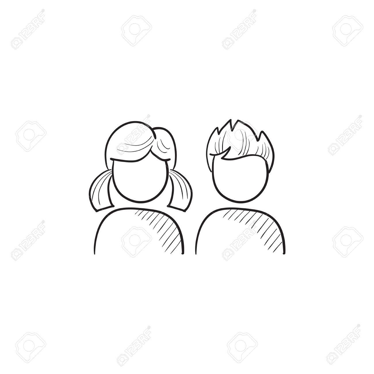 Girl And Boy Vector Sketch Icon Isolated On Background Hand