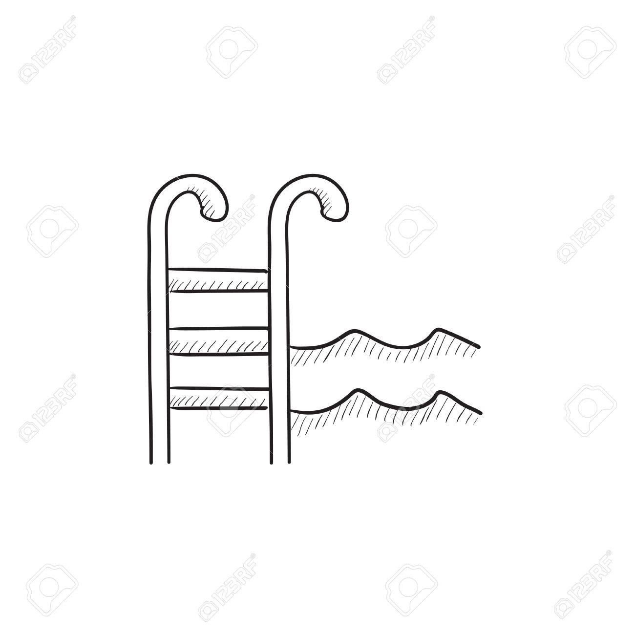 swimming pool with ladder vector sketch icon isolated on background
