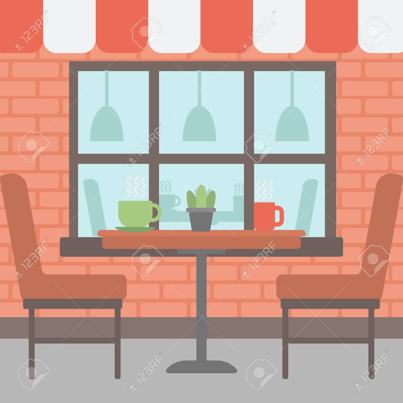 カフェの背景 テーブルと椅子のある路上カフェはベクトル フラットなデザインのイラストです 屋外カフェ 正方形のレイアウト のイラスト素材 ベクタ Image