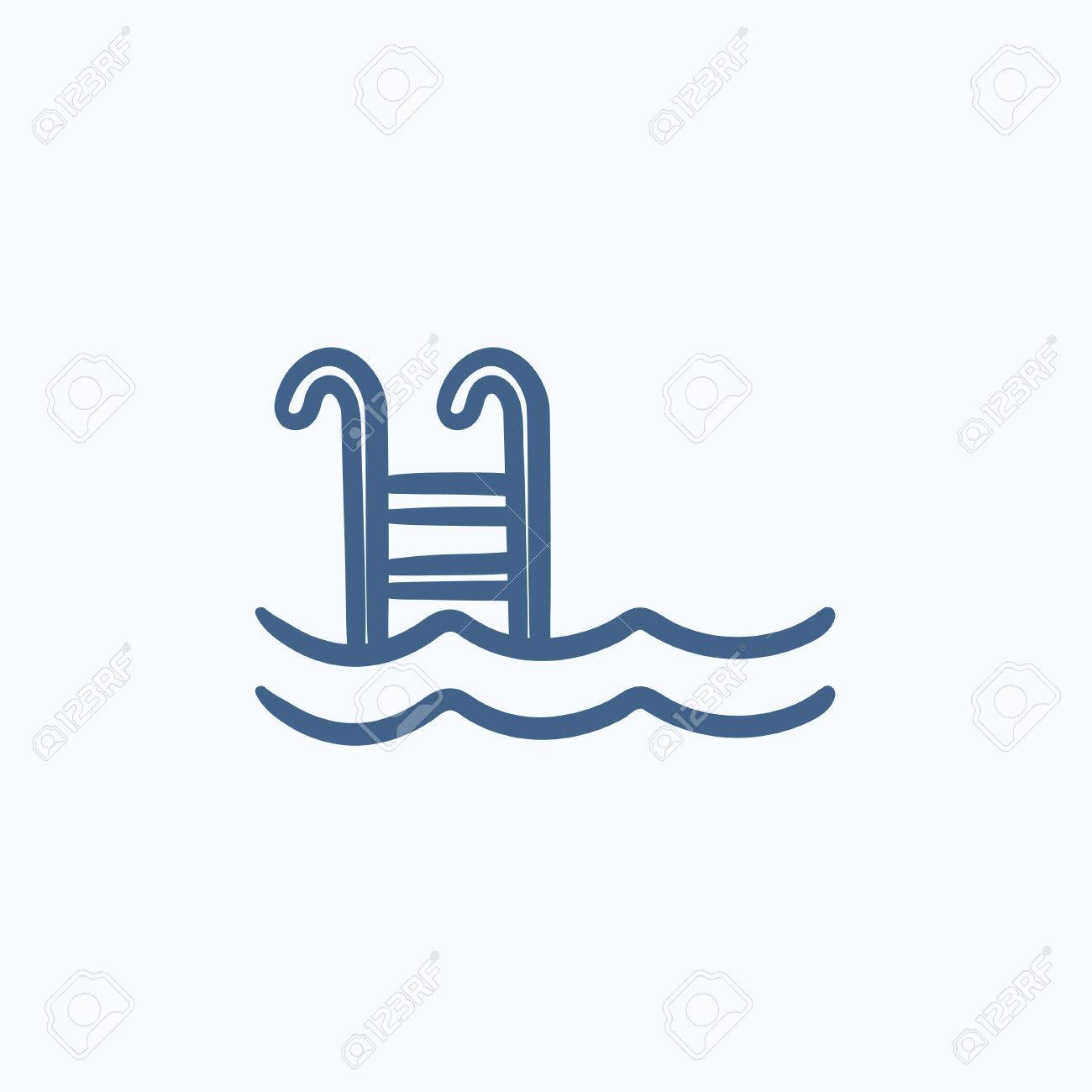swimming pool with ladder vector sketch icon isolated on background