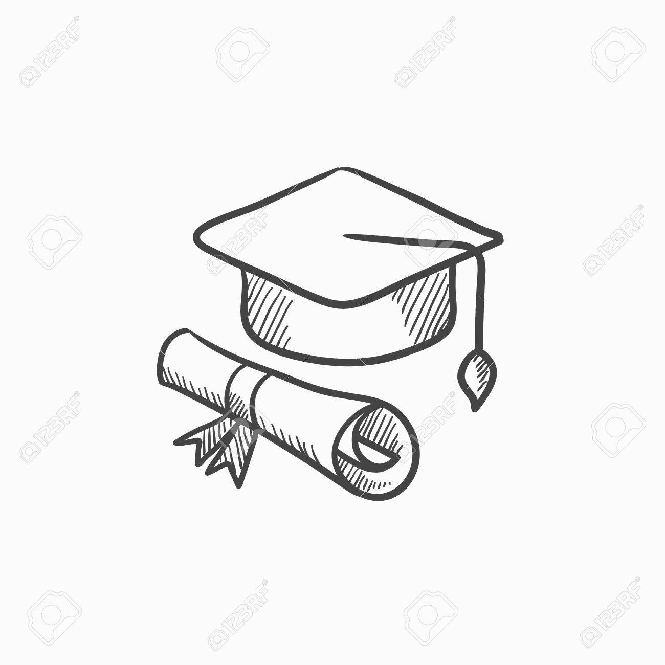 Graduation Cap And Paper Scroll Vector Sketch Icon Isolated On Royalty Free Cliparts Vectors And Stock Illustration Image 61044390