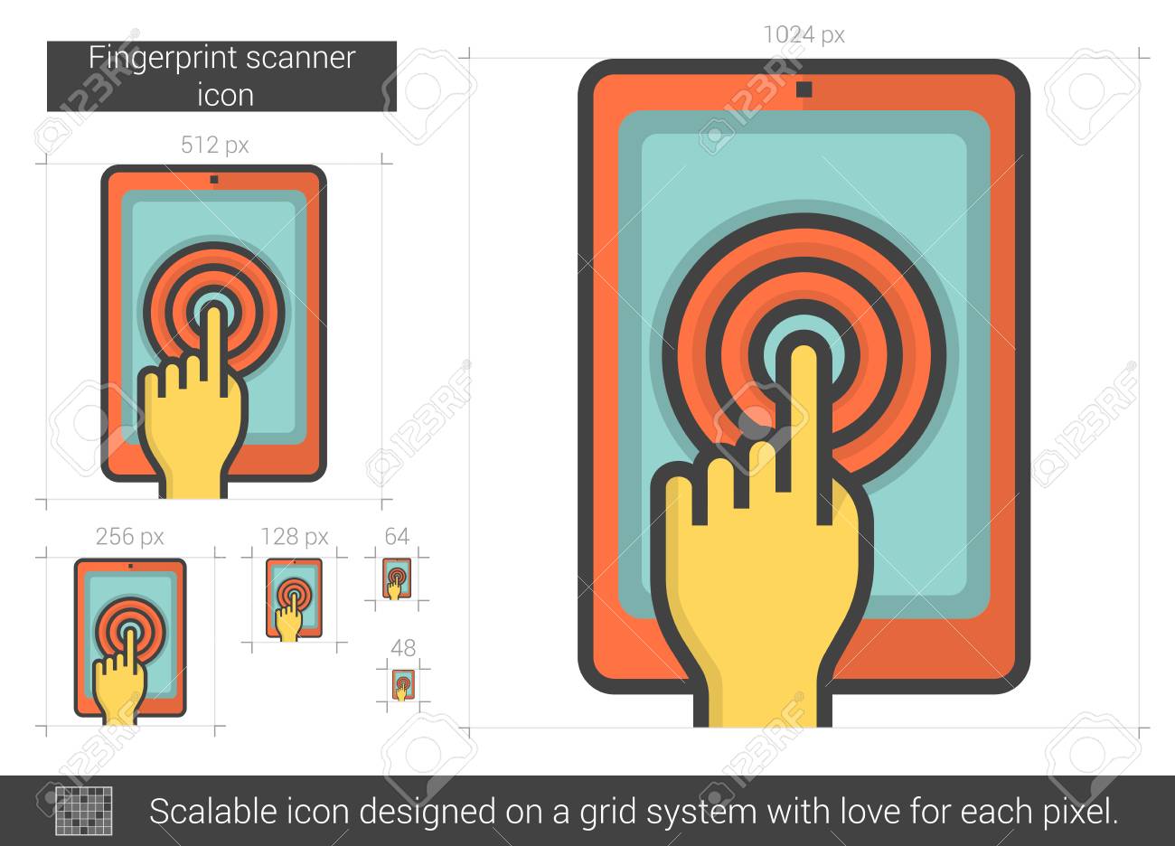 fingerprint scanner vector line icon isolated on white background