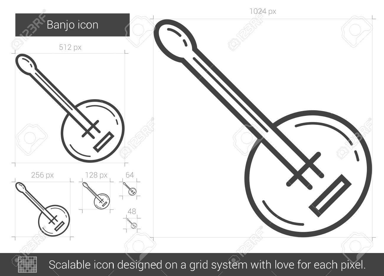 Banjo vector line icon isolated on white background. Banjo line icon for infographic, website or app. Scalable icon designed on a grid system. - 64202747 Banjo vector line icon isolated on white background. Banjo line icon for infographic, website or app. Scalable icon designed on a grid system. - 64202747