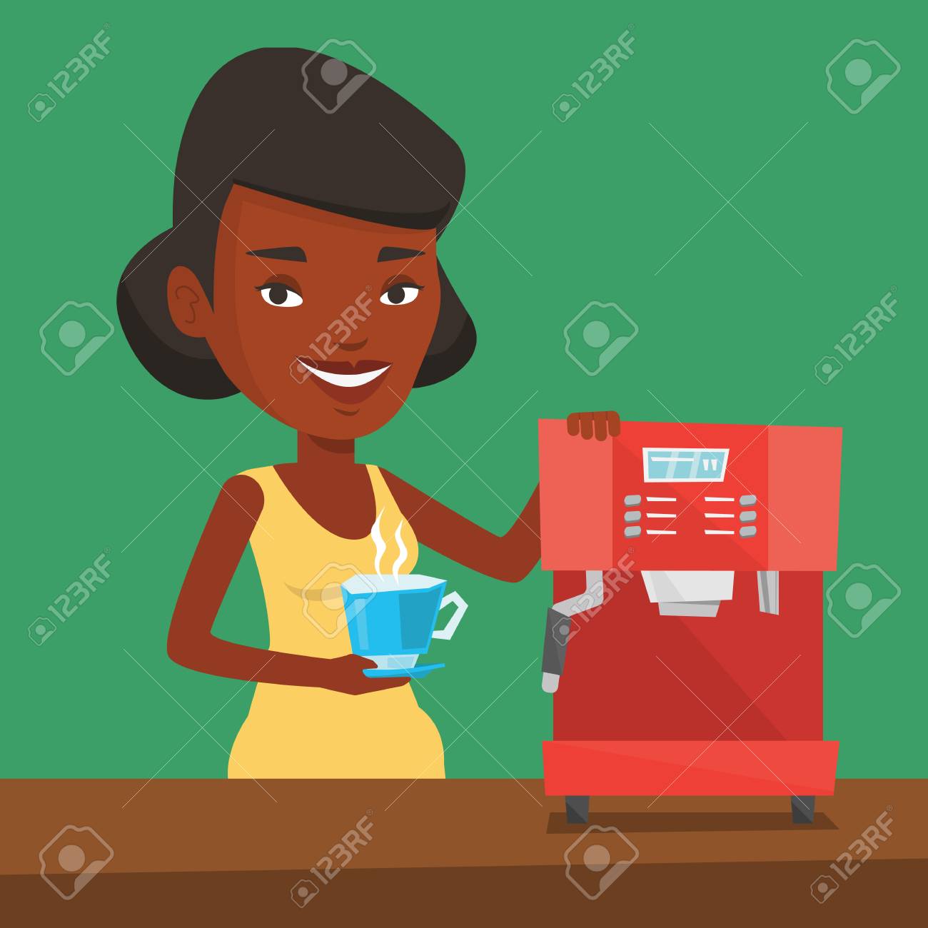 An african-american woman making coffee with a coffee-machine An african-american woman making coffee with a coffee-machine