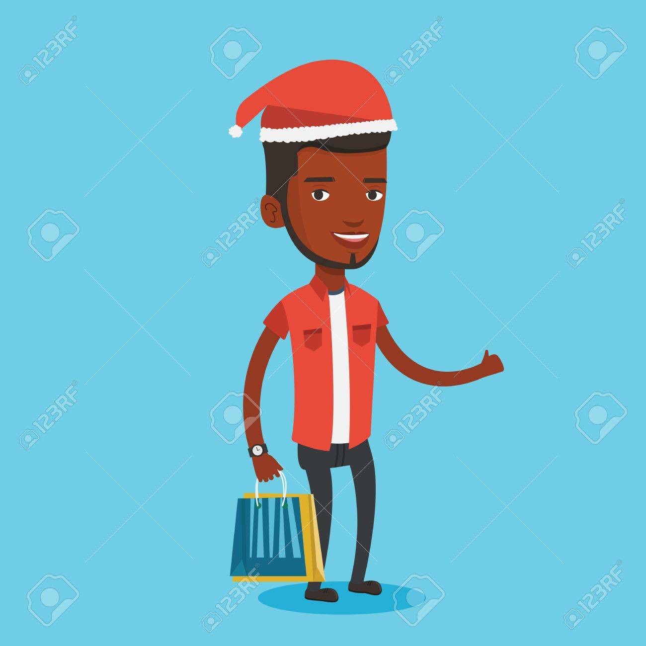 クリスマス プレゼントのショッピングのサンタ帽子の男 のイラスト素材 ベクタ Image