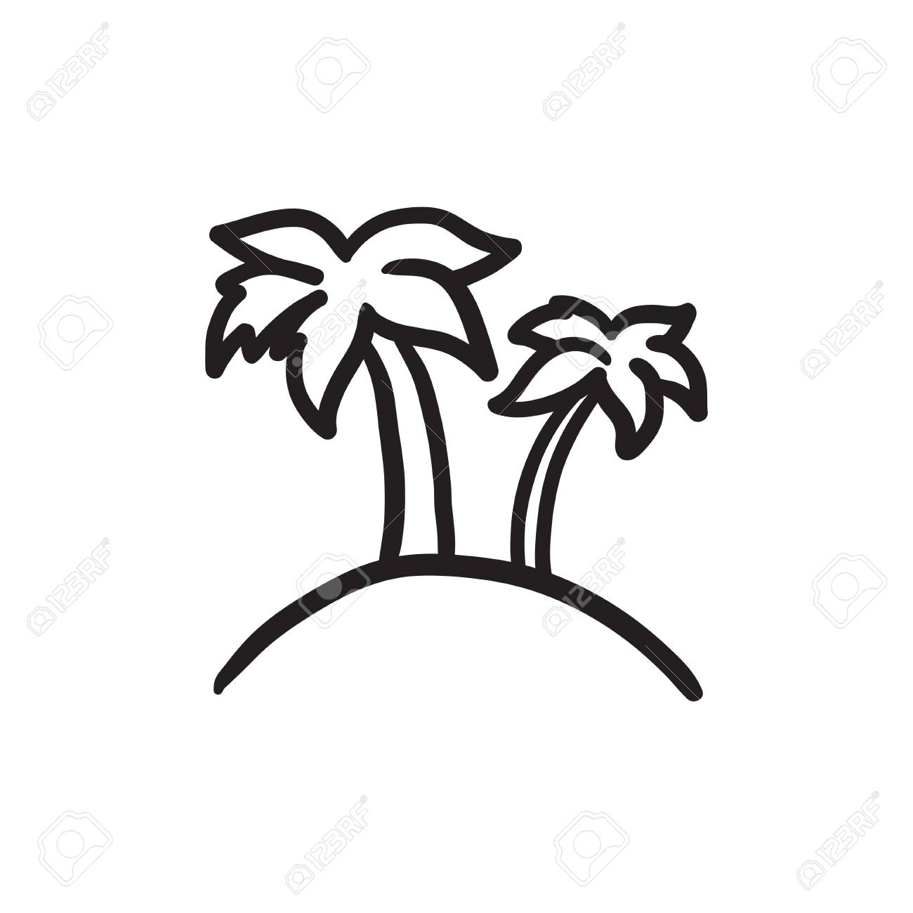 島に 2 つのヤシの木は アイコンをスケッチします のイラスト素材 ベクタ Image