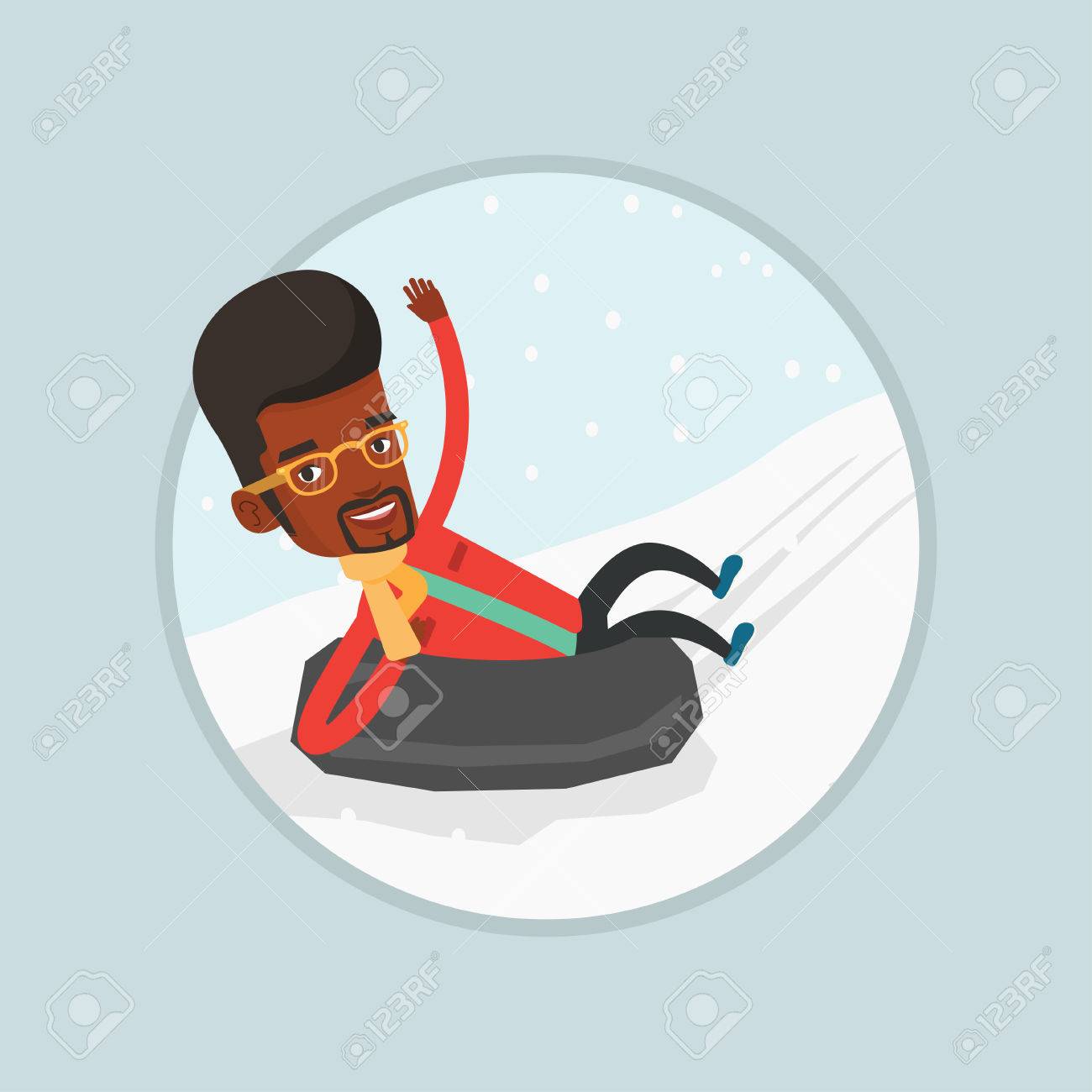 Vector Young African Man Having Fun While Sledding On Snow Rubber Tube Man Riding On Snow Rubber Tube Vector Young African Man Having Fun While Sledding On Snow Rubber Tube Man Riding On Snow Rubber Tube