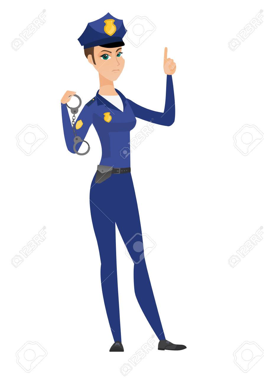白人警官が手錠を保持しています のイラスト素材 ベクタ Image