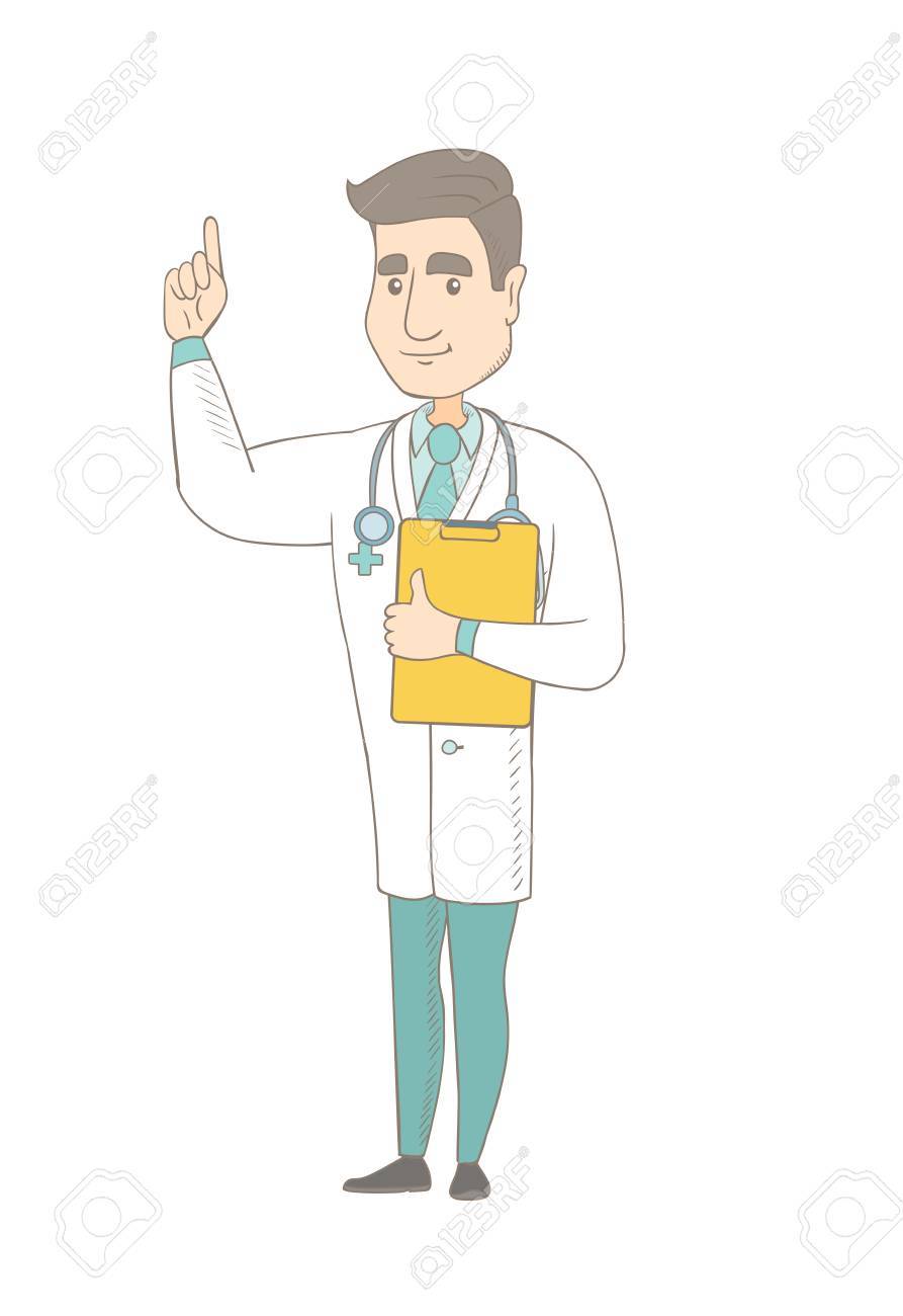 Uma médica em um fundo branco desenho de desenho animado