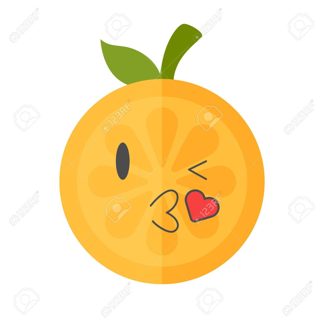kiss emoji kissing orange fruit emoji with heart vector flat