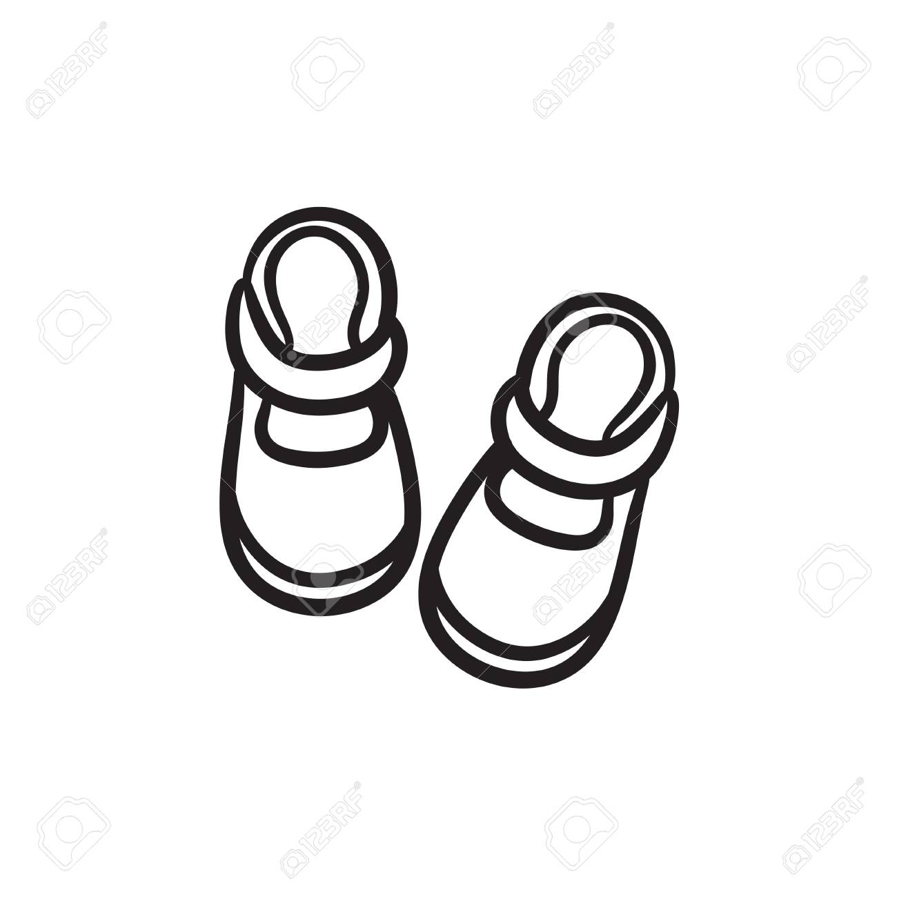 Bebé Botines Dibujo Icono Del Vector Aislado El Fondo. Dibujado A Icono De Botines De Bebé. Zapatitos De Bebé Icono De Boceto Para Infografía, Sitio Web O Aplicación. Ilustraciones
