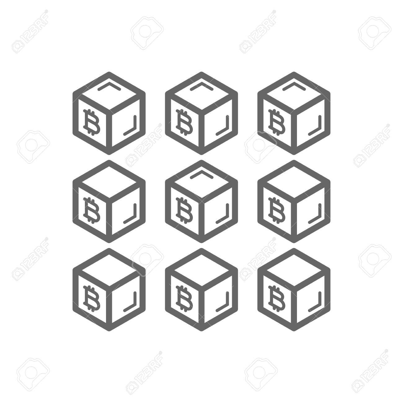 Bitcoin 블록 체인 아이콘. Cryptocurrency 비트 코 블록 체인 개념. 선형 벡터 아이콘을 흰색 배경에 고립입니다.  로열티 무료 사진, 그림, 이미지 그리고 스톡포토그래피. Image 87288963