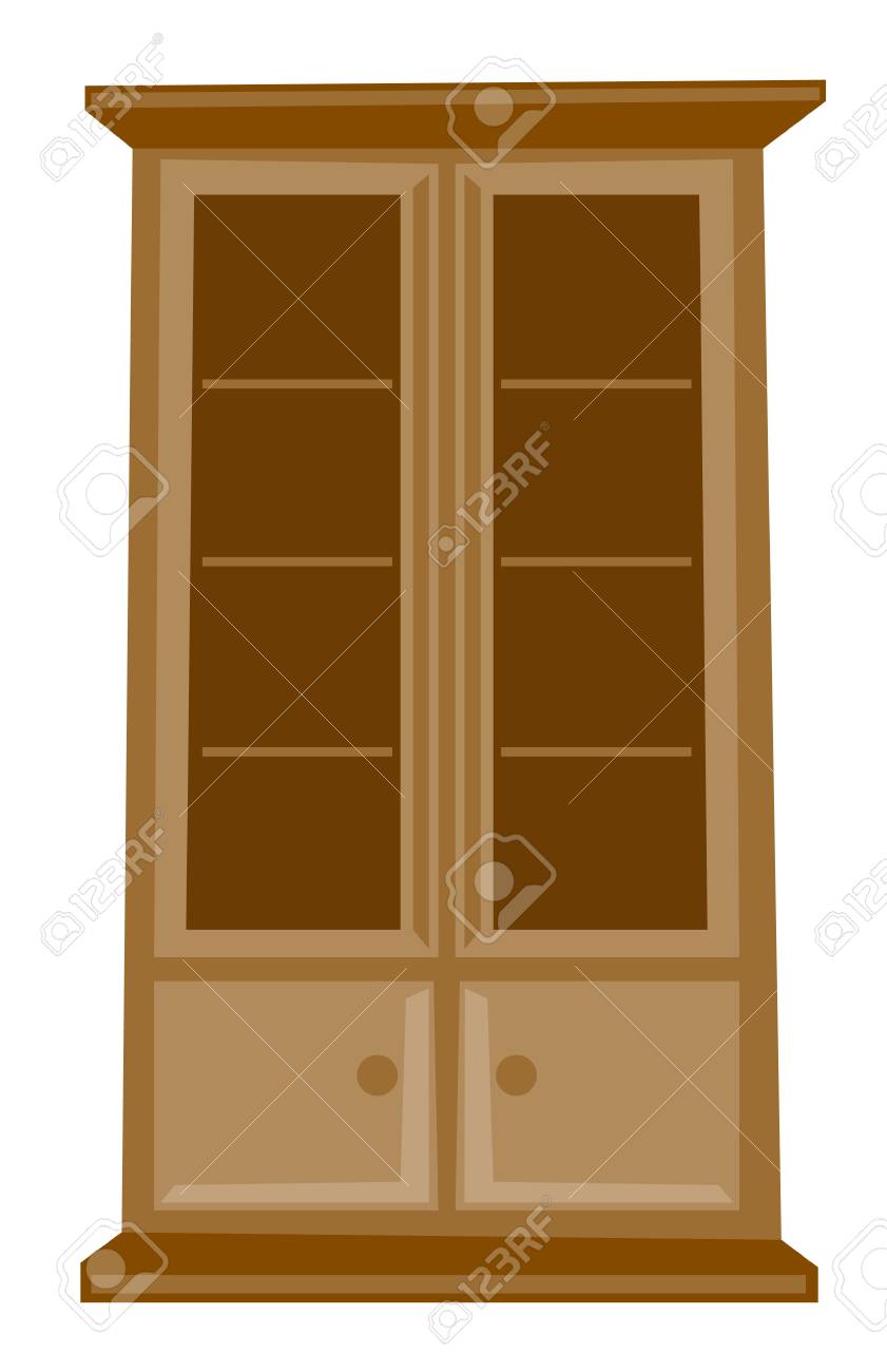 古典的な木製キャビネット ベクトル漫画イラスト白背景に分離します 家庭やオフィス用家具の作品 のイラスト素材 ベクタ Image