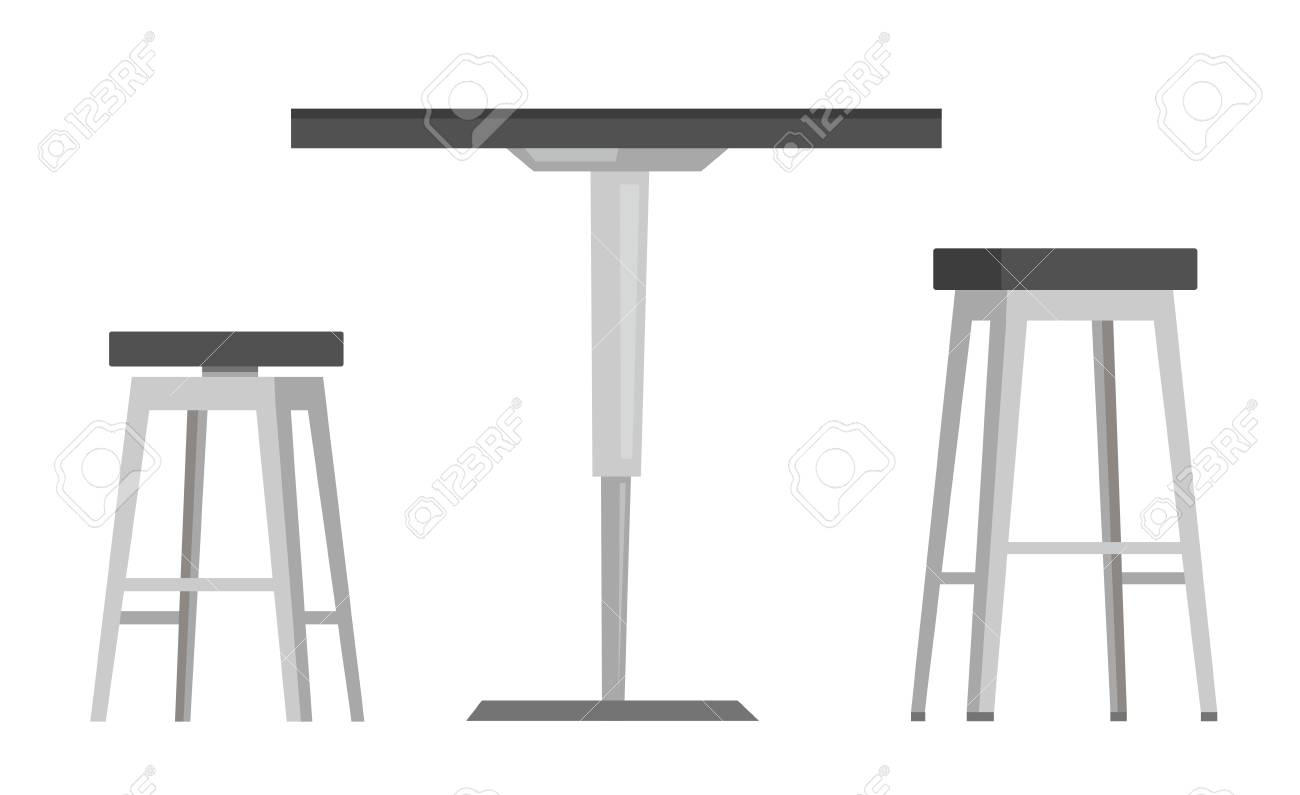 Ronde Blanc Chaises Avec Deux Moderne Bar Illustration Dessin Isolé Sur Fond De Animé Table Vector UMSzGVqp