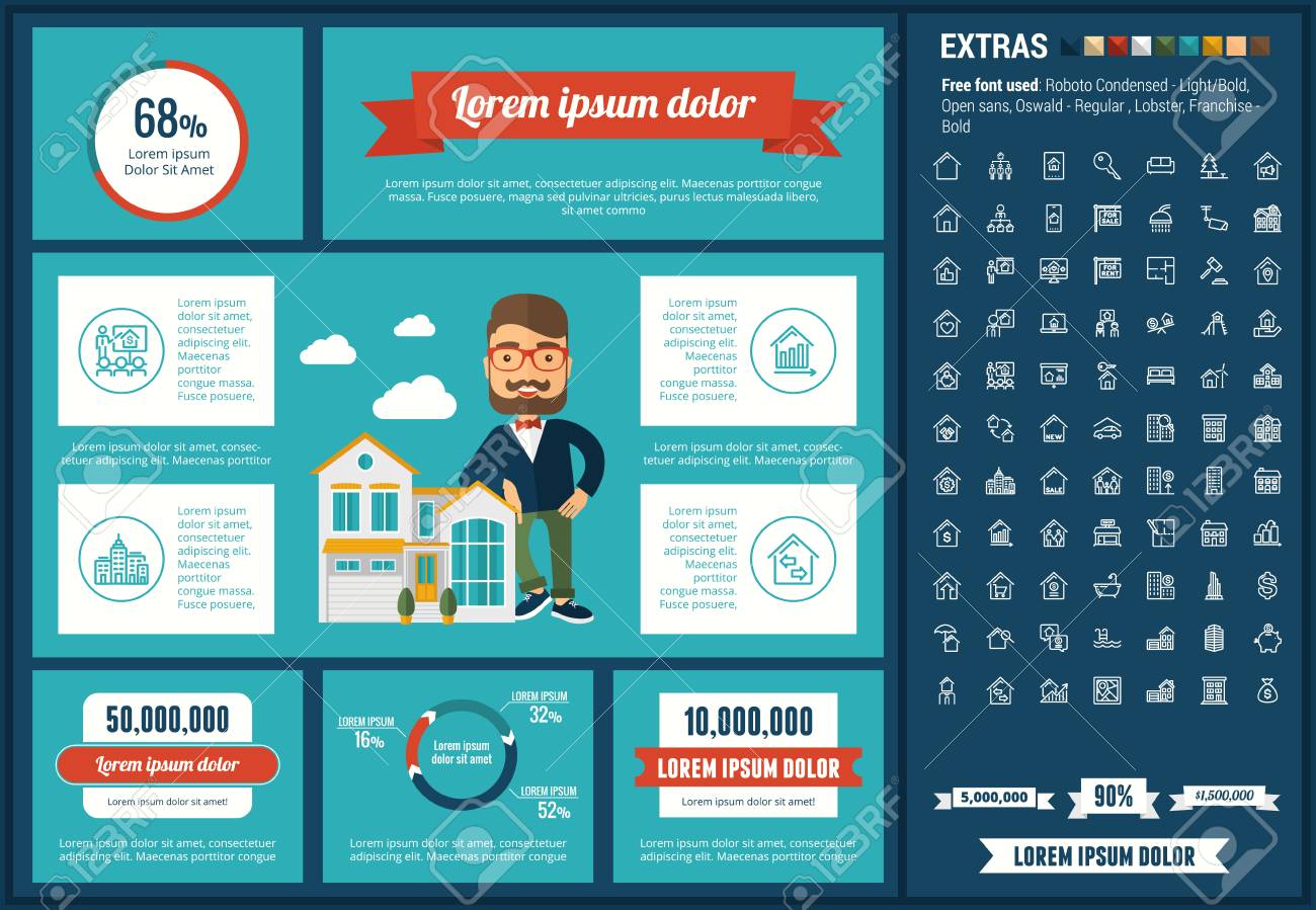 real estate infographic template and elements the template includes